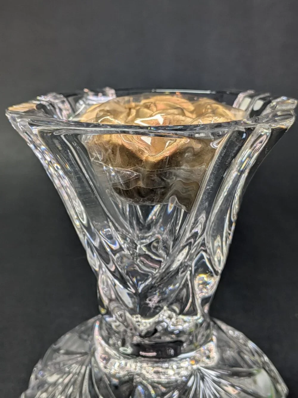 VTG 60s Crystal Reversible Candle Holders Dual Taper Rose Bowl Set of 2 Rings